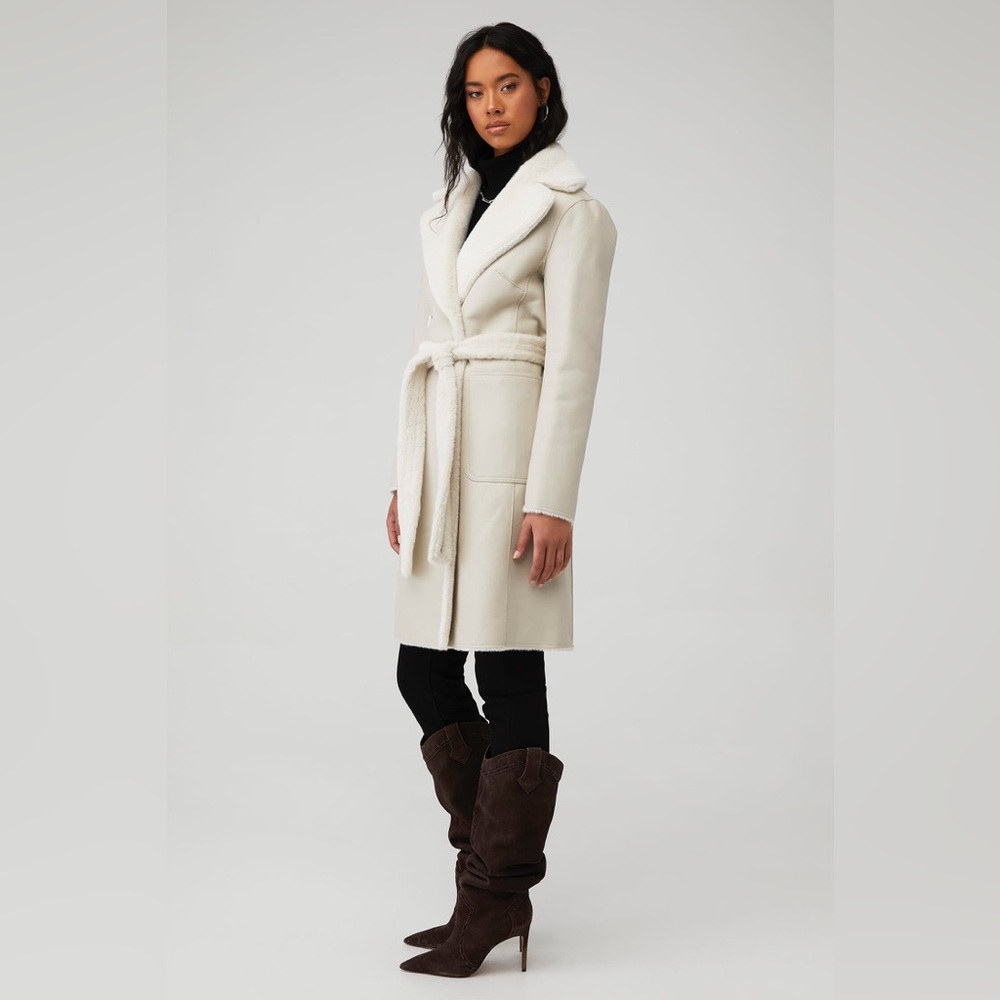 Lamarque Abigail‎ Reversible Leather & Shearling Trenchcoat size XS ivory